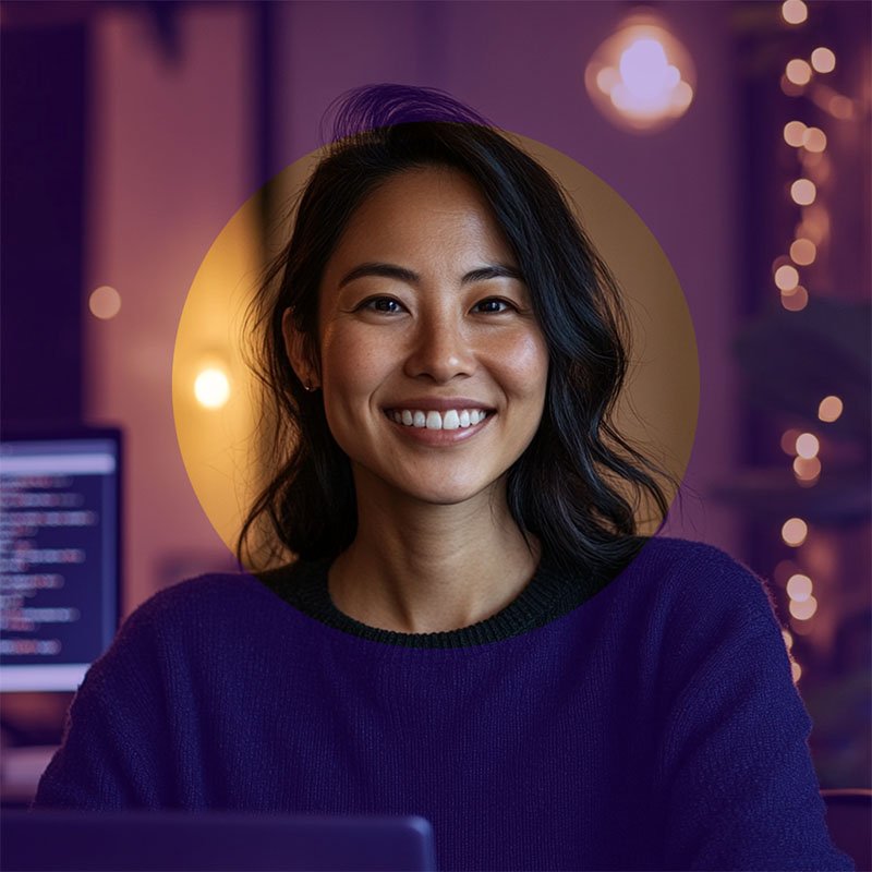 A female IT professional is undergoing AWS training through the AWS Skill Builder Team Subscription.