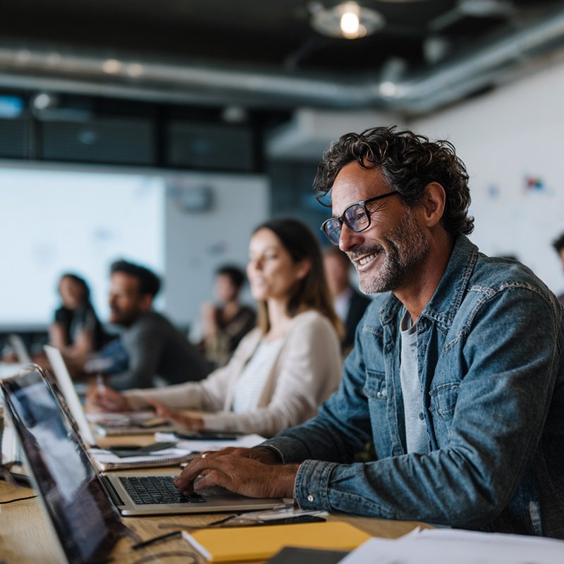 aws cloud institute career changers training Adult learners from diverse backgrounds working on cloud computing skills in a collaborative, tech-enabled learning environment.