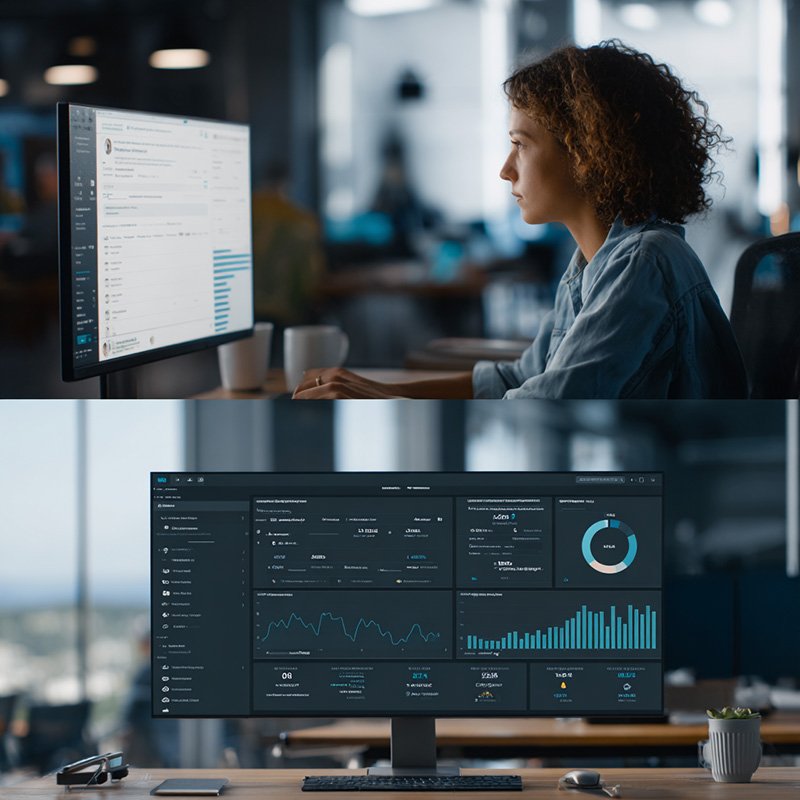 Employee flagging phishing email, alongside analytics dashboard showing risk scores, training progress, and phishing susceptibility trends.