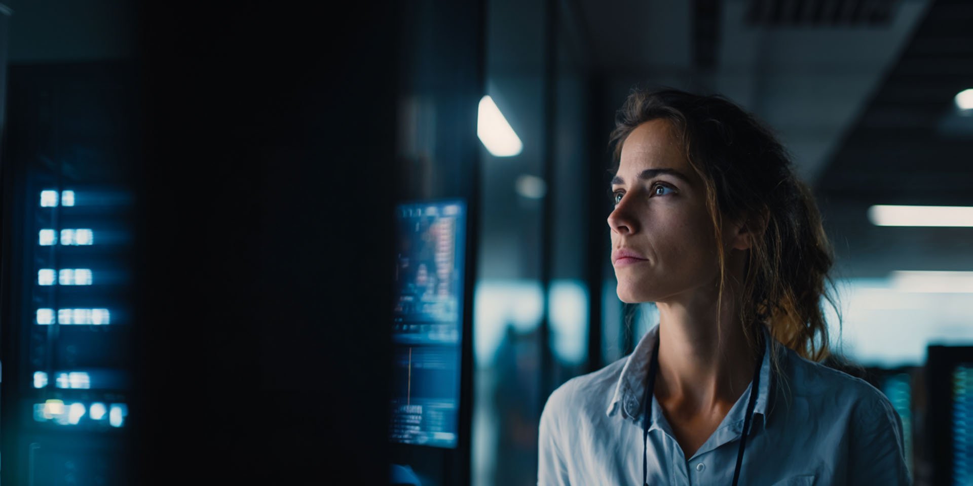 IT professional in a modern control room working with mainframe system interfaces, representing hands-on training for IBM Z system programmers.